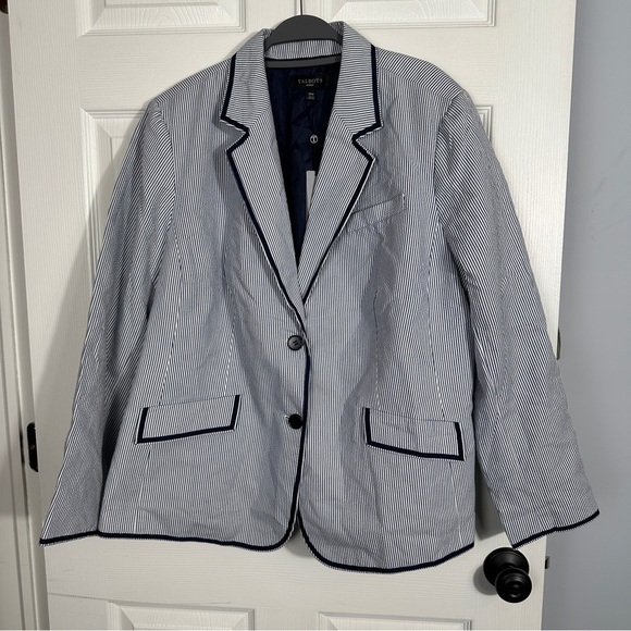 NEW Talbots size 20W seersucker blazer, blue/white, lined, cotton, nautical - Picture 1 of 13